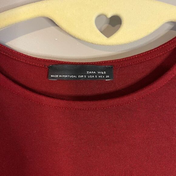ZARA Burgundy Long Sleeve Ruched Side Mini Dress | SZ S - Picture 9 of 17